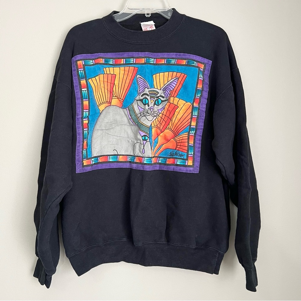 VTG 90’s Julia’s Hand Painted Art Wear Egyptian Cat Sweatshirt Women’s XL OOAK